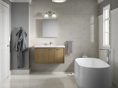 Bathroom with Forte Double Wall Sconce Vanity Light With Frosted Glass Shades Mount Up Or Down Polished Chrome Finish UL Listed