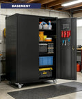 Heavy Duty Rolling Tool Cabinet With Lockable Doors And Pegboard, Rugged Metal Storage On Wheels, 22-Inch Deep, 4 Adjustable Shelves