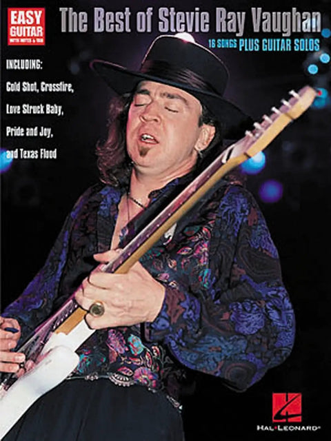 Cover of Easy Guitar Blues Classics: 16 Stevie Ray Vaughan Songs With Notes and Tab, Softcover Songbook, musician playing guitar