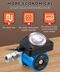 No Sweat Instant Hot Water Recirculation Pump With Slick Temp Control For Tank Heaters and Quick Connect Pex Lines on a wooden surface.