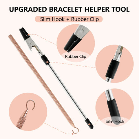 Two Pack Bracelet Helper Tool Set For Easy Self Fitting Jewelry Clasps Zippers And Crafts Quick Secure Fasteners with slim hook and rubber clip
