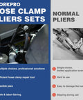 3 Piece Hose Clamp Pliers Set With Pouch Includes Flat Band Angled And Long Reach Wire Spring Clamp Pliers in use comparison