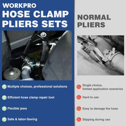 3 Piece Hose Clamp Pliers Set With Pouch Includes Flat Band Angled And Long Reach Wire Spring Clamp Pliers in use comparison
