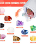 Rock Tumbler Kit With 6Lb Capacity For Home Jewelry Making featuring 9 types of stones before and after polishing, shown with tumbler.