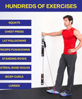 Top Tier Dual Hook Resistance Band Wall Anchor For Sick Home Gym Setups With Heavy Duty Wood Screws Included And Versatile Modular Mount, man demonstrating exercises.