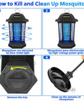 Outdoor Bug Zapper And Mosquito Killer For Patio And Backyard, 4200V Electric Fly Trap With Blue Violet Light steps for use.