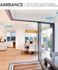 Modern interior with 5/6 Inch LED Recessed Downlight Dimmable Retrofit, 2700K and 4000K CCT settings visible, enhancing ambiance.