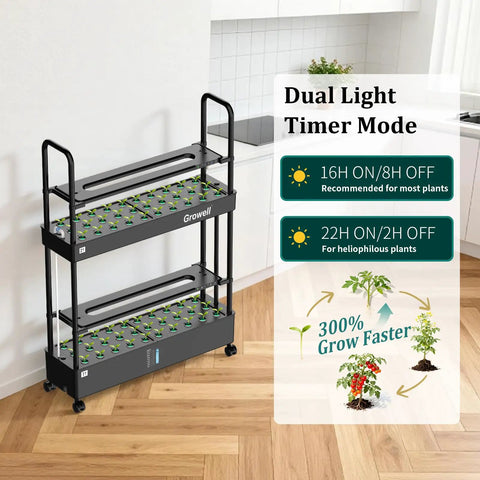 60 Pod Vertical Hydroponic Garden System With Smart Full Spectrum Grow Lights And Auto Water Circulation in a kitchen setup