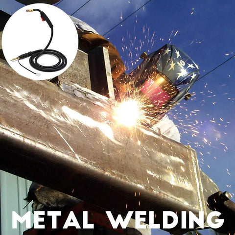 Welder using 15 Foot MIG Welding Gun Torch Stinger Replacement For Hobart H 10 And AutoArc MIG Guns on metal beam