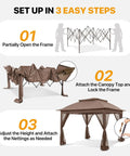 Step-by-step setup of 11x11 Pop Up Gazebo With Mesh Netting And UPF 50 Plus UV Protection, No Tool Setup Easy Up Outdoor Canopy Tent