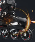 Close-up of Unisex Carbon Fiber Inline Skates with Full Protective PP Shell, Safety Ratchet Buckle and Laces