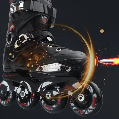 Close-up of Unisex Carbon Fiber Inline Skates with Full Protective PP Shell, Safety Ratchet Buckle and Laces
