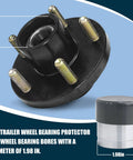 Front view of black trailer wheel bearing protector hub for 1.980 in bore with studs; 2-pack includes dust cap