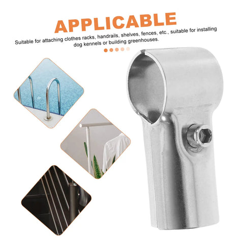 Stainless Steel Tube Connector Clamps Set 4pc For Chain Link Fences End Rail Brackets DIY Shelves Handrails Greenhouse Kennel Installations With Easy Screw Fixation And Durable Fence Hardware