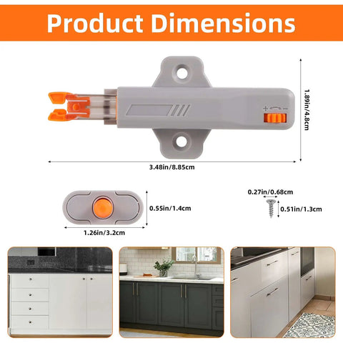Heavy Duty Push To Open Door Latches For RV Cabinets And Closets Non Magnetic Touch Release Opener 4 Pack dimensions image
