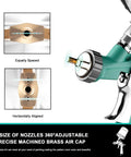 Close-up of Lightweight Pro Lvlp Spray Gun Kit showing adjustable brass air cap for automotive paint jobs.