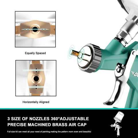 Close-up of Lightweight Pro Lvlp Spray Gun Kit showing adjustable brass air cap for automotive paint jobs.