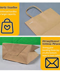 50 Pack Go-To Brown Kraft Paper Bags With Handles 8x4.25x10.5 Inches Heavy-Duty Gift Bags showing sturdy handles and strong bottom