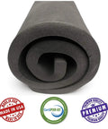 Rock Solid High Density Upholstery Foam Sheet 2 Inch Thick 24 Inch Wide 72 Inch Long rolled foam for seat cushion replacement.