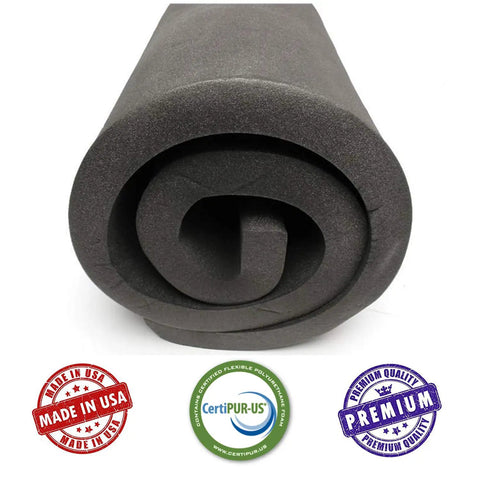 Rock Solid High Density Upholstery Foam Sheet 2 Inch Thick 24 Inch Wide 72 Inch Long rolled foam for seat cushion replacement.