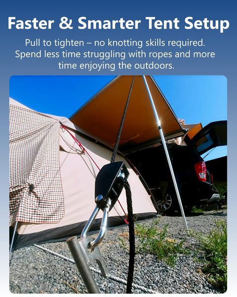 Tent setup using One Eighth Inch Rope Tie Down Ratchet Set Four Pack Adjustable Grow Light Hangers with metal ratchet.