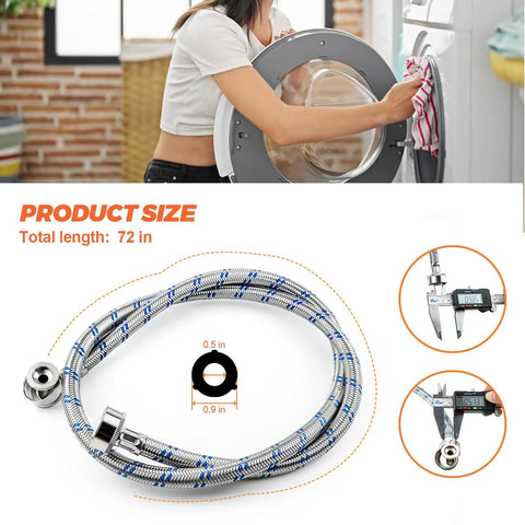 6Ft Stainless Steel Washer Hoses With 90 Degree Elbows Burst Proof Three Quarter FHT Standard Thread Two Pack Red And Blue Braided Hot And Cold Water Supply Lines Built Tough With 10 Year Warranty