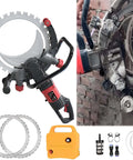 Heavy Duty Electric Concrete Circular Saw Featuring A Massive 8900 Watt Copper Motor And 3000 RPM Diamond Ring Blade For Snapping Through Thick Walls Smooth As Butter, close-up view with blade and motor
