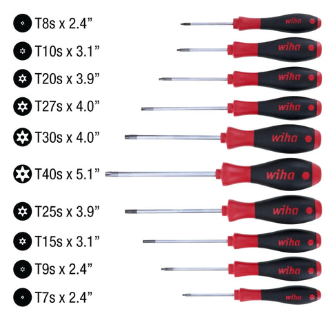 Tamper Resistant Torx Driver Set T7s Through T40s 10 Piece With Soft Cushion Grip Handle, CRM72 Steel, Hard Chromed