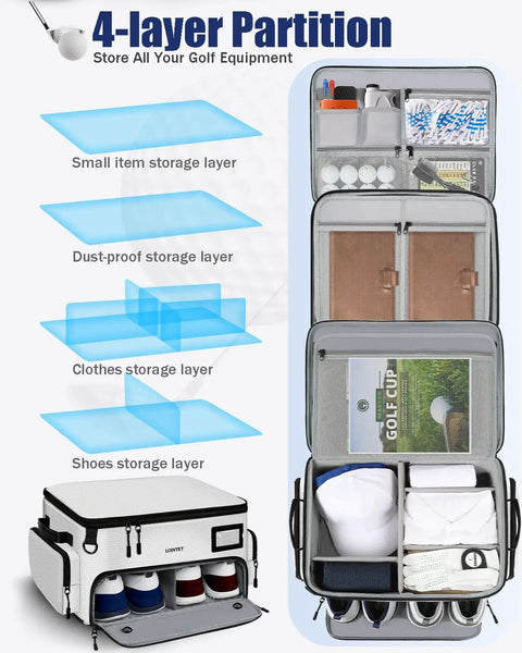 Waterproof Golf Trunk Organizer With Ventilated Shoe Pockets For 2 Pairs 4 Layer Storage And 17 Pockets For Balls Tees