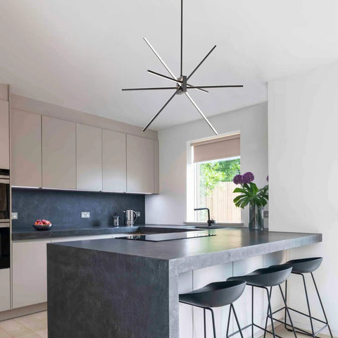 Totally Lit Modern Black LED Chandelier Pendant Light With 8 Light Fixtures in a contemporary kitchen setting
