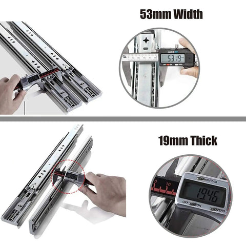 Beefy, Heavy-Duty Soft-Close Drawer Slides 350mm Full-Extension Ball-Bearing Rails, 100kg Capacity, 1 Pair for Kitchen Cabinets, Wardrobes, and Furniture Upgrade, 53mm width, 19mm thick steel rails