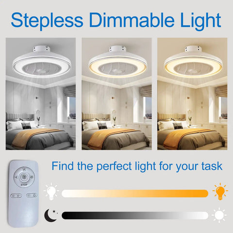 21 Inch Bladeless Ceiling Fan With Light And Remote, 3 Speeds And 3 Light Colors, Low Profile Flush Mount, dimmable feature
