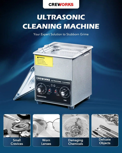 Straight Up Workhorse 2L Ultrasonic Cleaner Tank With 60W Cavitation Waves And Sweet 100W Heater Paired With Precise Digital Timer for effective cleaning.