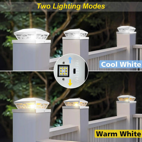 Solar Post Cap Lights 6 Pack For Wood And Vinyl Posts 3.5x3.5 To 5.5x5.5 Outdoor Waterproof Fence Deck Lighting With Two Brightness Modes White No Wiring For Patio Garden Porch And Pathways