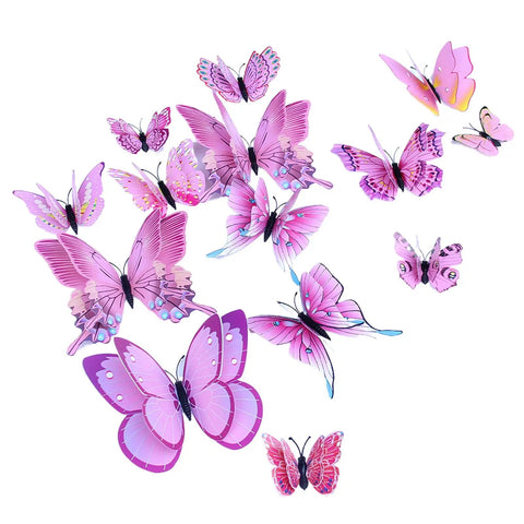 Pink 24 Piece 3D Butterfly Wall Decor Set With Removable Decals For Girls Room And Birthday Parties on white background