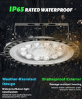 20-Pack 200W UFO LED High Bay Lights, 20,000 Lumens, 5000K Daylight - Close-up of shatterproof, waterproof design under water spray