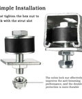 Close-up of One And Five Eighth Inch Unistrut Trolley Limit Hardware with double nut and rubber block installation for strut channel beam