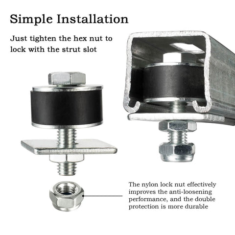 Close-up of One And Five Eighth Inch Unistrut Trolley Limit Hardware with double nut and rubber block installation for strut channel beam