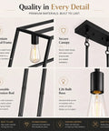 Black Kitchen Island Lighting Fixture, 4-Light Farmhouse Pendant With Dope Modern Industrial Linear Design features details