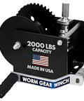 Heavy Duty Worm Gear Winch With Five-Eighth Inch Hex Drive For Drill Powered Lifting And Manual Use, 2000 Lb Capacity