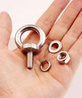 Heavy Duty M6 X 12 Mm Threaded Eyebolts With Nuts And Washers Marine Grade 304 Stainless Steel in hand for assembly.