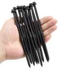 Tough As Nails Heavy Duty Structural Deck Screws Including Fifty Piece Set In Airtight Jar With Hex Bit Featuring Self Drilling Points And Serrated Threads For Quick Easy Buildouts held in hand.