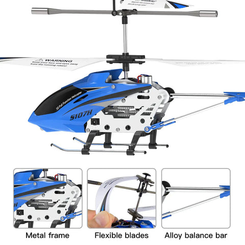 SYMA S107H Mini RC Helicopter With Gyro And Altitude Hold One Key Take Off And Landing Two Point Four GHz Blue close-up