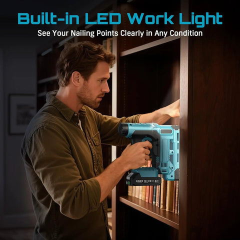 Cordless Brad Nailer and Electric Stapler Gun With 20V Rechargeable Power Tool Featuring Adjustable Depth Control and Generous Fastener Kit for Woodworking DIY Builds That Delivers No Sweat Precision On Every Project