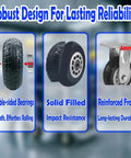 Five Inch Heavy Duty Casters Set Of Four Premium Swivel Rollers Built Tough As Nails Featuring Non Marking Rubber Wheels That Glide Smoothly On Any Concrete Or Garage Floor Supporting Three Thousand Pounds Total Capacity, showcasing features like double-sided bearings and solid-filled wheels.