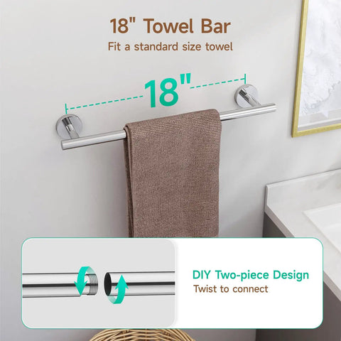 Polished Chrome 4-Piece Bathroom Accessories Set With 18-Inch Towel Bar Wall Mount SUS304 Stainless Steel, Easy Install