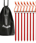 9 Inch Tent Stakes Set Lightweight Aluminum Alloy Ground Pegs For Outdoor Camping And Hiking, 8 Pack With Portable Storage Bag