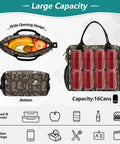 Desert Western Cowgirl Style Insulated Lunch Bag with Adjustable Strap, displaying 12L capacity, fruits, and soda cans inside