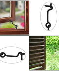 Built Tough 5 Piece Set Of 2 Inch Black Cabin Hook And Eye Latches Heavy Duty Carbon Steel Door Hardware With Mounting Screws For Wood Doors Windows Sheds No Sweat Setup shown on window.
