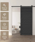 36 By 84 Inches Wave Shape Sliding Barn Door Kit With Hardware Included, Solid Wood Core With MDF And PVC Covered Surface, Black Finish, Installed View